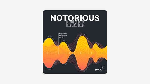 Zu sehen ist ein Cover eines Podcasts. Auf dem Cover steht "Notorious B2B".  Das Cover ist in schwarz gehalten und eine gelb orangene Sound-Welle ist daraus zu sehen. Klein in der rechten unteren Ecke ist das wob Logo eingebunden. | © wob AG
